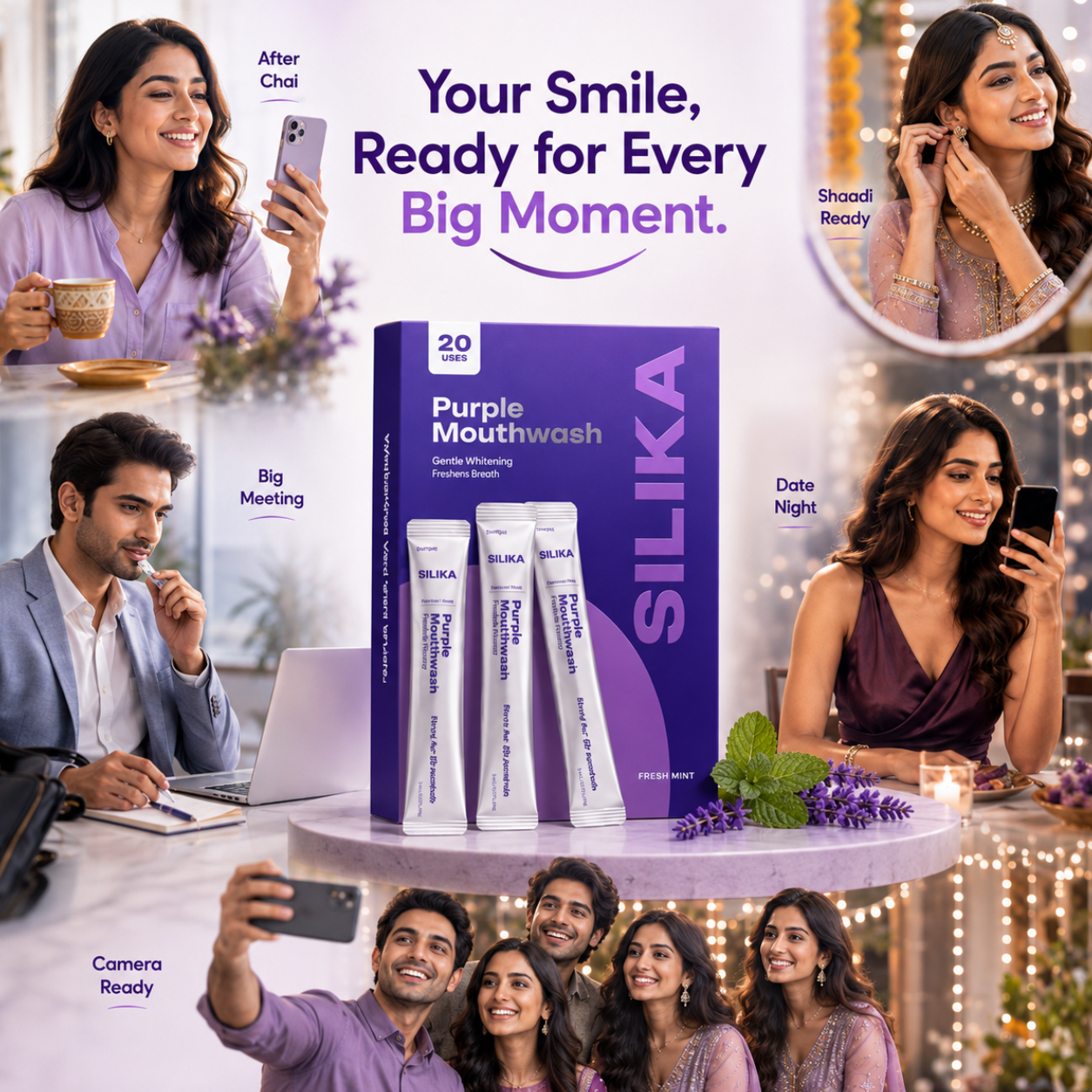 Silika Purple Smile Corrector | Brightening Mouthwash Sachets | 20 pcs.