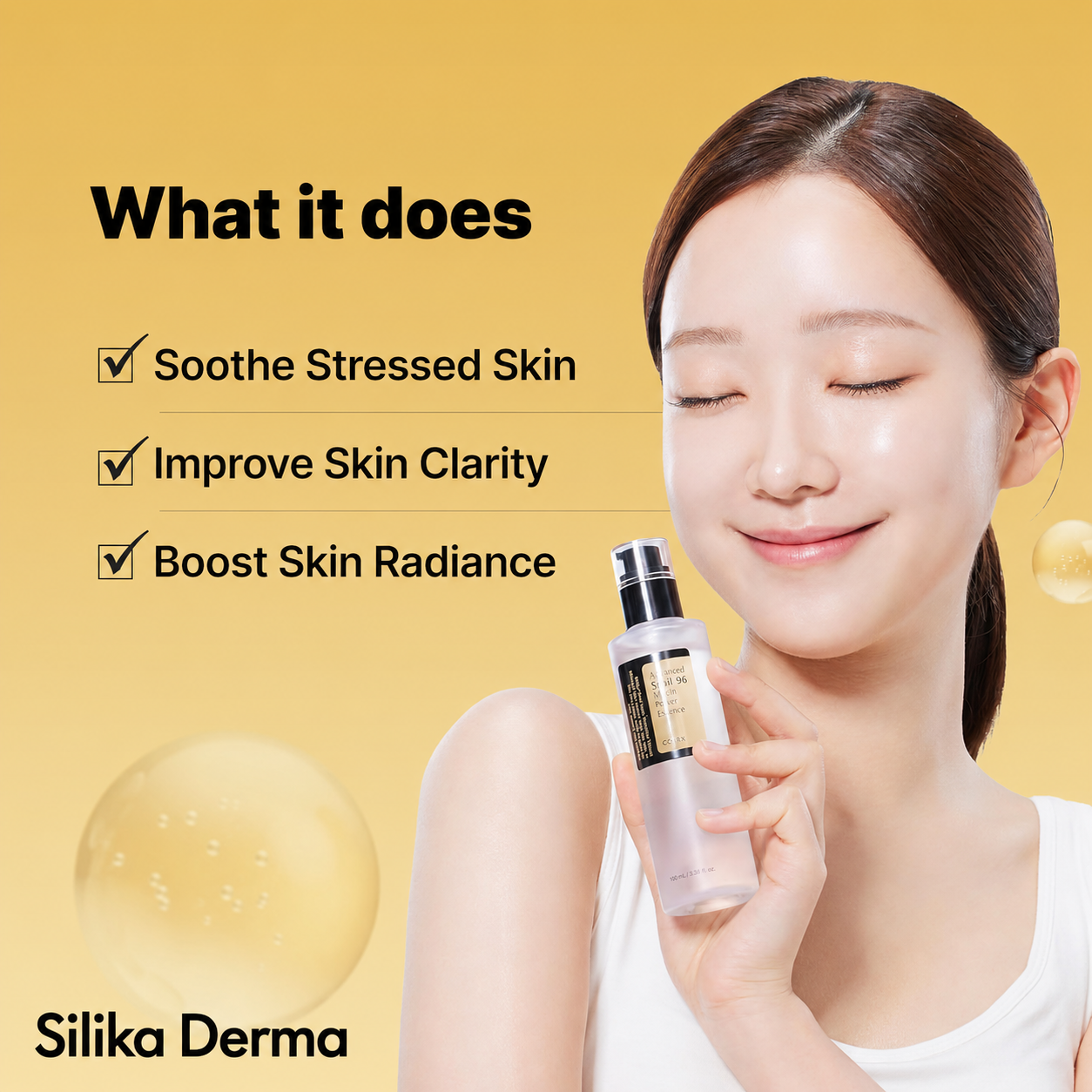 Silika Derma Snail Quench Hydrating Repair Essence – Snail Mucin, Panthenol & Hyaluronic Acid for Dehydrated, Dull and Stressed Skin