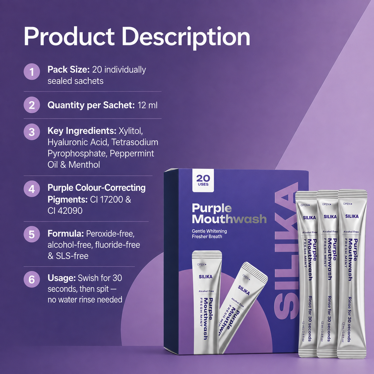 Silika Purple Smile Corrector | Brightening Mouthwash Sachets | 20 pcs.