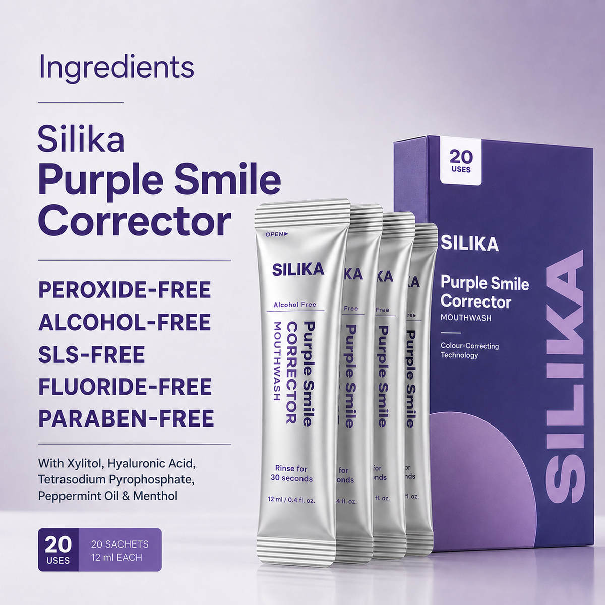 Silika Purple Smile Corrector | Brightening Mouthwash Sachets | 20 pcs.