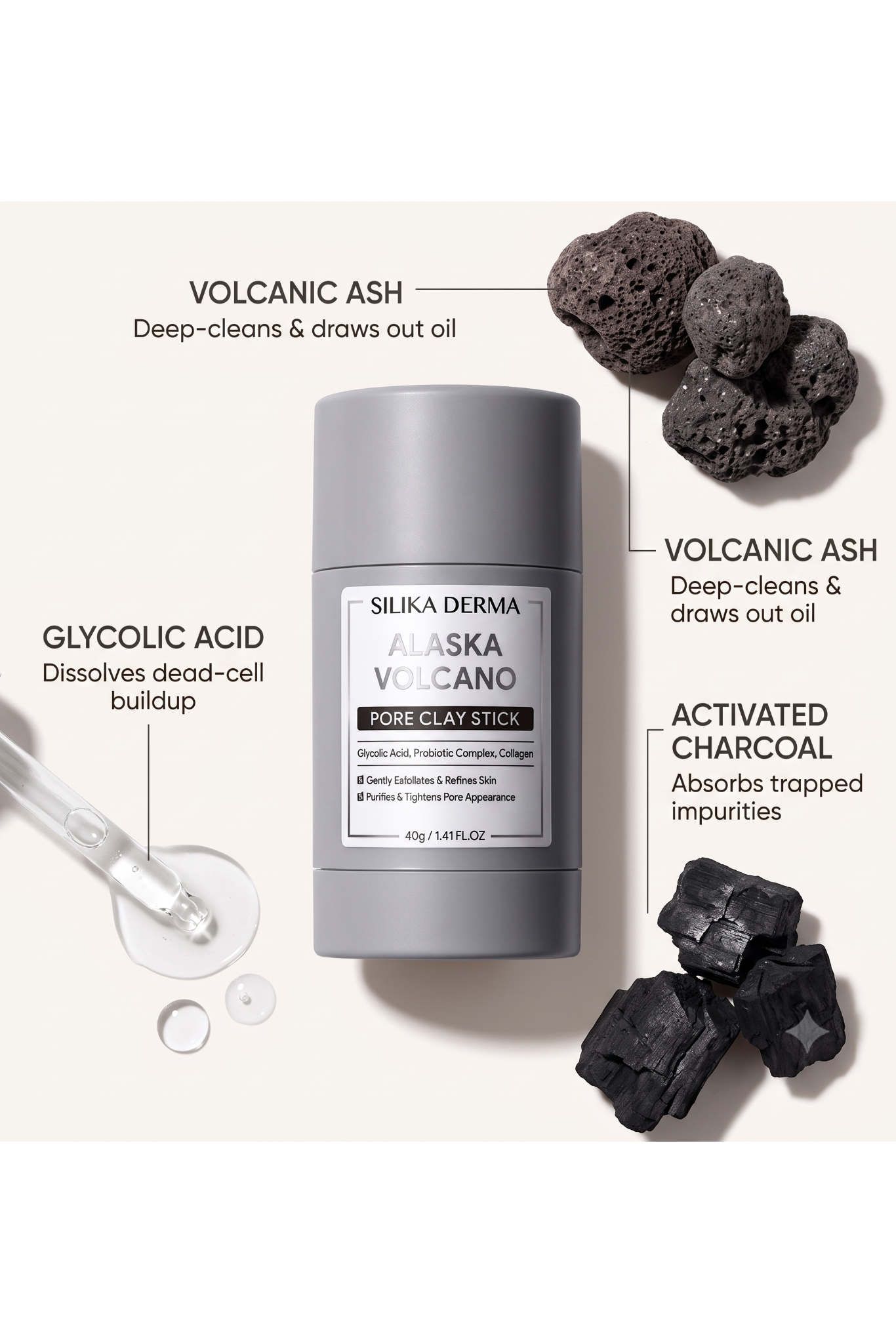 Silika Derma Alaska Volcano Pore Clay Stick| 40 g.